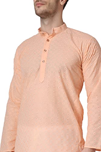 Image of Royal Kurta Men's Lucknowi Chikan Embroidered 100% Cotton Comfortable Kurta Churidar Pyjama Set