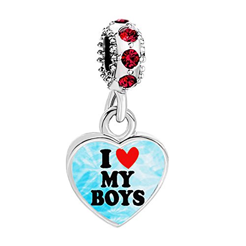 Heart of Charms Mom Mother Heart I Love My Girls or Boys Charms Photo Charms Beads for Snake Chain Bracelets (Dangle Boys)