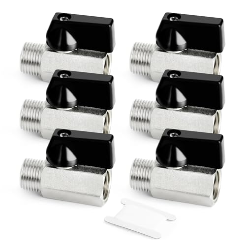 GASHER 6PCS 1/4 Inch Mini Brass Ball Valve Shut Off Switch, 1/4 Inch Male x Female BSP Thread Pipe Fitting