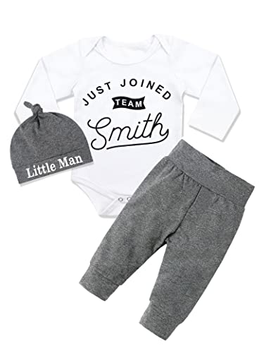 Image of Fommy Newborn Baby Boy Clothes New to The Crew Letter Print Romper+ Pants+Hat 3PCS Outfit