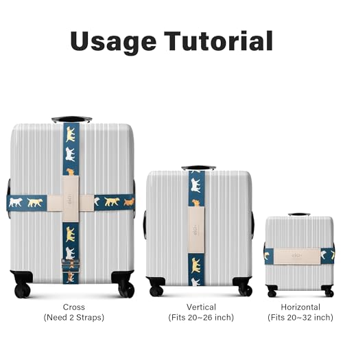 Luggage Straps for Suitcases, Adjustable Luggage Elastic Belt, Travel Essentials for Airport,Station,Vibrant Designs, Puppy3