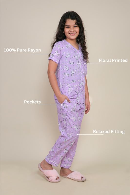 Image of Tweeny Mini Kids Girls Night Suit | Sleepwear | Nightwear | Nightdress Summer Half Sleeve Shirt with Pyjama Combo Set