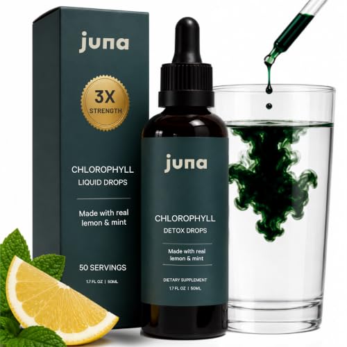 Juna Liquid Chlorophyll Drops Daily Detox Cellular Vitality Internal Deodorizer | 3X Strength | Made with Real Lemon + Mint | Sugar-Free Zero Fillers Alcohol-Free