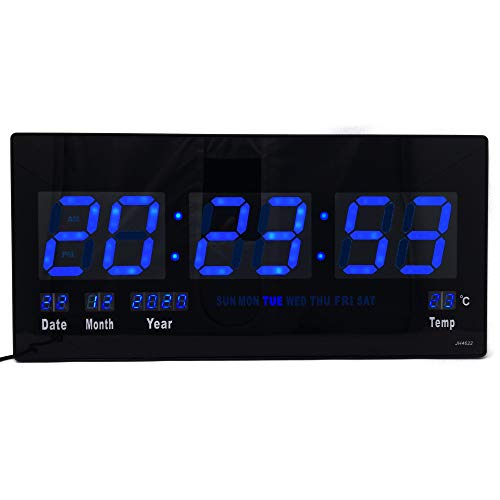 Starlet24 JH4622 Horloge murale LED avec affichage de la date et de la température Bleu 45 x 22 cm