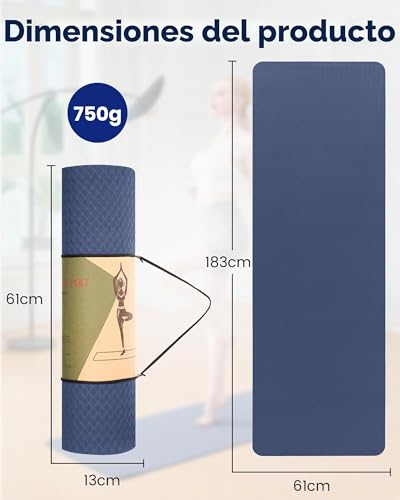 Oak & Tea Yoga Mat Thick Non Slip Yoga Mats for Women Men Exercise Mats for Home Gym with Carry Strap TPE Eco Friendly Workout Mat for Yoga Meditation Pilates 183x61x0.6cm - Imagen 3