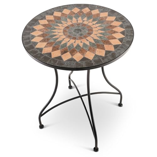 Raburg Mosaiktisch, 60 cm Ø, runder Gartentisch mit Mosaikmuster, Balkon- und Terrassentisch, mediterranes Flair, liebevolle Handarbeit, Mayla, Anthrazit-Grün-Orange