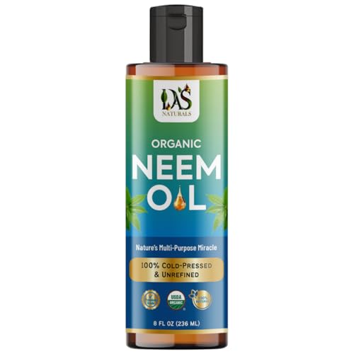 DAS Naturals Organic Neem Oil for Skin Hair & Face USDA Certified 100% Pure Cold-Pressed Unrefined Neem Oil Concentrate (Aceite de Neem) | Perfect for Scalp Nails Plants | 8 fl oz