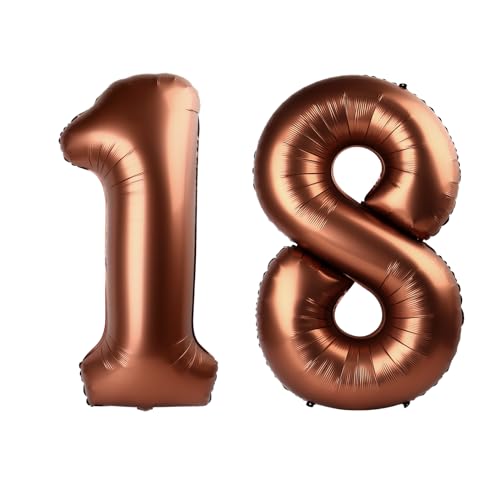 Image of Dark Brown Number 18 Balloon 40 inch, Coffee Brown 18 Number Balloons, 18th Birthday Decorations, Chocolate 18 Year Old Party Supplies
