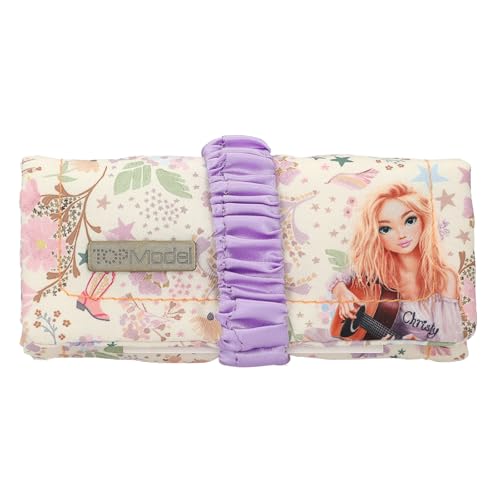 Depesche 13671 TOPModel Cowgirl - Roll Schmucketui in Lila und Creme, mit Model Motiv und Blumen Muster, Mäppchen mit gerafftem Band