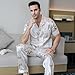 Men's Silky Satin Pajama Set Short Sleeve Classic Sleepwear Button Down Loungewear with Long Pants（White duck-Xl）