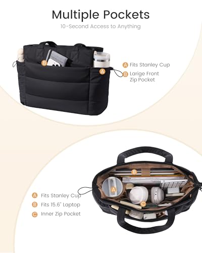 LOVEVOOK Tote Bag for Women with Giant Tumbler Holder Pocket, Puffer Work Travel Laptop Handbag with Zipper for Nurse Teacher - Image 3