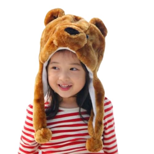 GenericSizzers Panda Animal Woollen Winter Fur Cap | Kids Animal Hat Plush Dog Tiger Rabbit Party Cosplay Hat Funny Warm Earflap Hat for Boy's & Girl's Brown