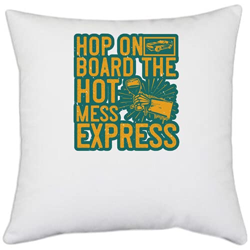 UDNAG White Polyester 'Girls Trip | hop on Board The hot Mess Express' Pillow Cover [16 Inch X 16 Inch]-picture-32