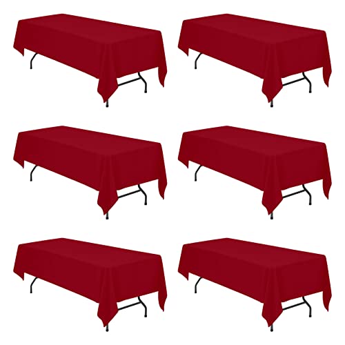 Image of BRILLMAX 6 Pack Burgundy Tablecloths 60 x 126 Inch for 8ft Rectangle Tables - 150 GSM Polyester Fabric, 15 inch Standard Drop, Water, Stain & Wrinkle Resistant Cloth Cover for Wedding Dining Buffet
