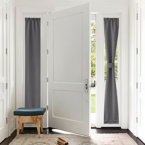 PONY DANCE Door Curtain Panel - Front Door Side Light Block Privacy Protect Decoration for Front/Back Entry Way Adjustable Size Dual Rod Pocket Top, 12 W x 72 L, Grey, 1 PC