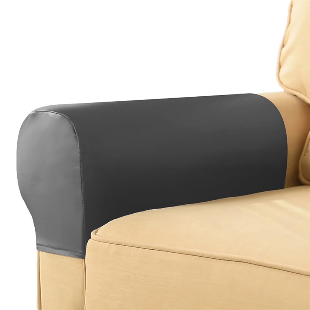 LINGXIYA Sofa Armrest Covers,Thick Waterproof PU Leather Arm Covers for Chairs/Sofas,Stretch Armchair Couch Arm Caps Slipcovers for Furniture Protector,2pcs (Grey)