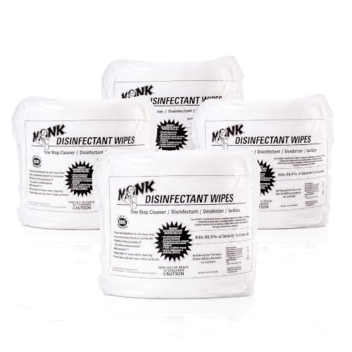 Image of Monk Disinfecting Wipes (4 Refills of 800 Count) for Commercial Facilities | Heavy Duty Cleaning Wipes - 3in1 Disinfectant, Deodorizer & Sanitizer Cleaning Supplies - All Purpose Cleaner for Home & Gym