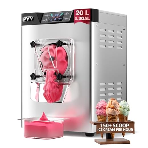 PYY Commercial Gelato Hard Ice Cream Machine-1400W 20L/5.3 Gph Per Hour with LED Display Screen Auto Shut-Off Timer One Flavors Perfect for Restaurants Snack bar Supermarkets