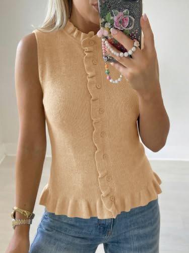 Image of Saodimallsu Womens Sleeveless Sweater Vest Summer Ruffle Tank Tops