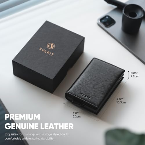 Image of VULKIT Pop up Wallet Minimalist Cash Wallets RFID Blocking Leather Smart Credit Card Holder with Magnetic Closure for Men