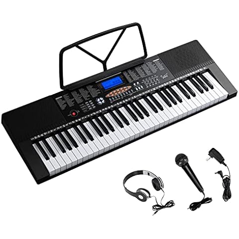 Bonnlo 61-Key Portable Piano Keyboard Electronic for Beignners w/LCD Screen, Music Stand, Microphone, Headphones, 3 Teaching Modes, Built-In Speakers Cover
