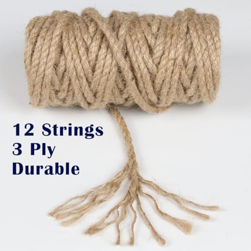 Image of 20Pack 4mm Natural Jute Twine Rope 2400 Feet Twisted Heavy Duty Thick Twine for Cat Scratching Post Tree Craft Projects Garden Home Decoration Packing Bundling (Brown-120Feet /Roll)