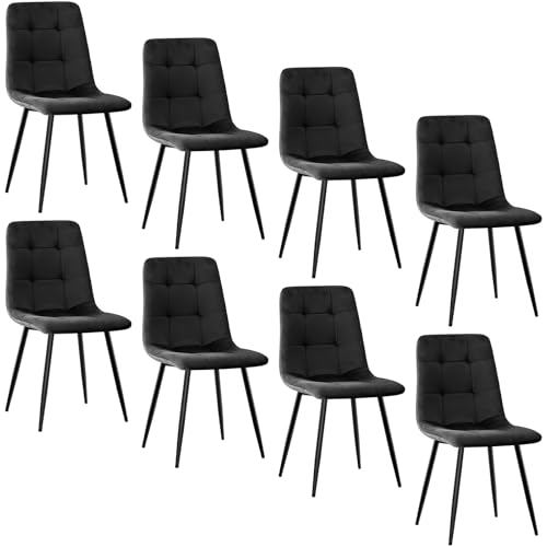 JIJIAN 4er Set Esszimmerstühle, Gepolsterte Küchenstühle mit Samtbezug und Schwarzen Metallbeinen, Schachbrettmuster, Stühle für Esszimmer Wohnzimmer Küche, Braun
