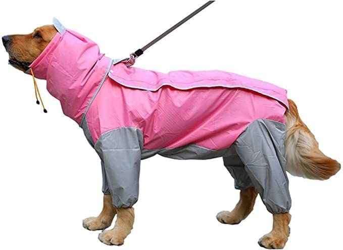 Bhumi Enterprises Dog Raincoats Jumpsuit Rain Snow Coats Waterproof Clothing 4 Four Legs Raincoat Full-Cover Dogs Hooded Poncho(Pink-Grey) (16) 4