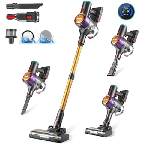 MOOLAN Cordless Vacuum Cleaner, 20Kpa Stick Vacuum Cordless Rechargeable with LED Screen, Multi-Suction Adjustment Brushless Motor Vacuum for Home Hardwood Floor Rug Cover