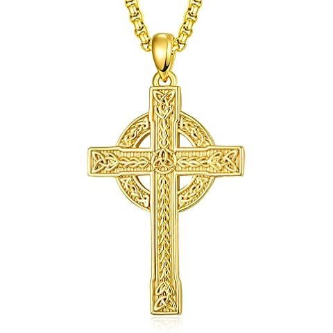 ADMETUS Gold Celtic Cross Necklace Sterling Silver Celtic Knot Necklace for Men Cross Pendant Good Luck Irish Jewelry Celtic Cross Gifts for Men Cover