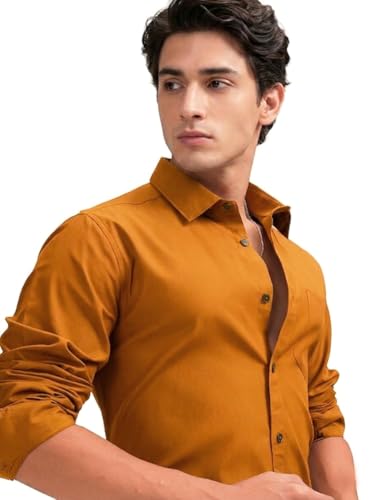 Image of Cozytton Men's Pure Cotton Solid Stylish Casual & Formal Wear Shirt | Stylish Regular Fit Full Sleeve Comfortable Office Party Trendy Shirt - Multi Color