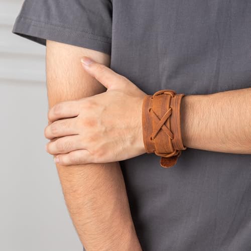 Pulsera trenzada de cuero genuino estilo vintage miniatura 4