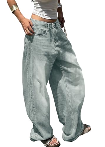 Jean femme taille haute vintage et baggy lâche bleu lavé ORANDESIGNE