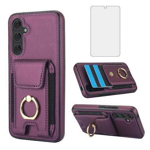 Protection Samsung A54 5G antichoc avec anneau support et rangement carte en cuir