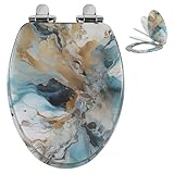 Angol Shiold Marble Elongated Resin Toilet Seat Soft Close Quick Release Metal Zinc Alloy Hinge Easy to Install also Easy to Clean, Decorative Acrylic Seats (19 Inch, Modern Green Marble Art Print)
