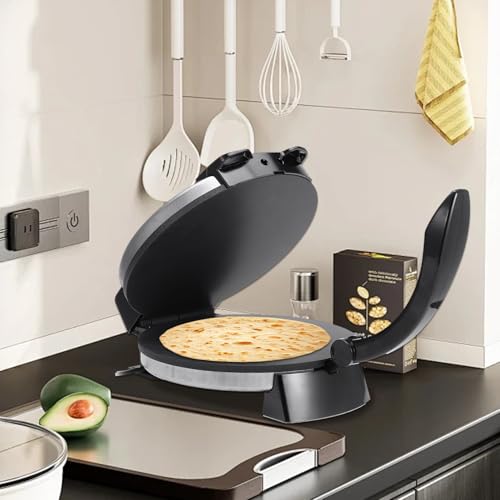 Tortilla Maker Machine, 12inch Electric Tortilla Maker with Adjustable Temperature Control, Stainless Steel Roti Makers for Homemade Chapati, Flatbread, Pitas, Bread & Tortillas