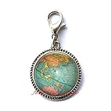 Charming Fashion Zipper Pull，Globe Jewelry, Fashion Globe Charm Zipper Pull, Globe Art Charm Zipper Pull, Teacher Gift, World Travel Adventurer, World map Globe jewelry-HZ0059