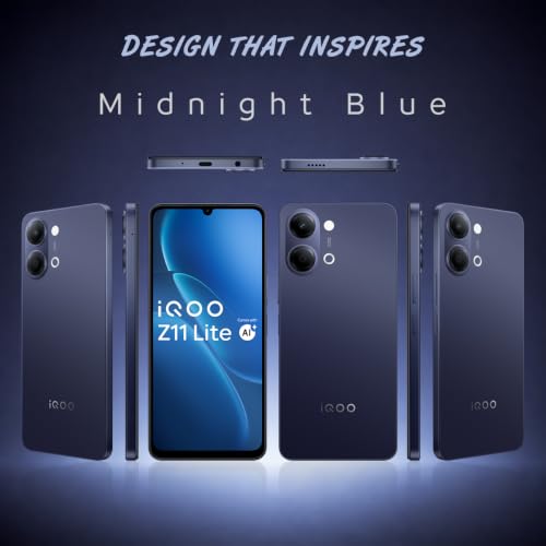 Image of iQOO Z11 Lite 44W 5G (Midnight Blue, 6GB RAM, 256GB Storage) | 6500mAh Battery with 44W Fast Charging* | Dimensity 6300 with 579k+ AnTuTu Score* | OriginOS 6.0 with AI Creation* & Private Space*