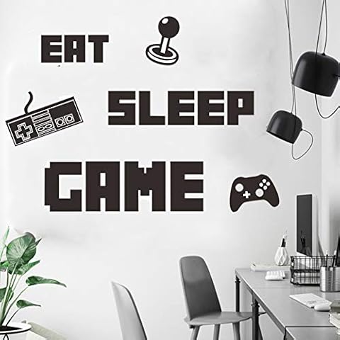 Eat Sleep Game Wall Decal Poster Lettering Wall Stickers Murals for Boys Bedroom Playroom Home Decor (18.5" X 16.5") Cover