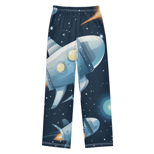 ZZXXB Space Airship Boys Long Pants Soft Trousers Elastic Waist Kids Lounge Bottoms with Pockets S-XL