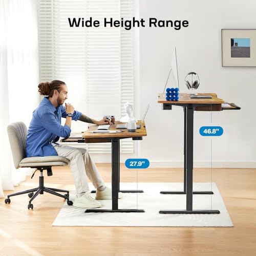 Image of HUANUO Standing Desk Adjustable Height, 55 inch x 24 inch Electric Stand Up Desk for Home Office with Large Keyboard Tray(26.7 inch), 4 Memory Height Setting, Computer Workstation, Vintage