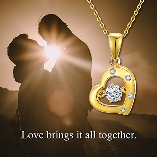 Sisgem 18K Real Gold Heart Necklace For Women, Love You Forever Delicate Gold Dancing Simulated Diamond Love Heart Pendant Anniversary Jewelry Gifts For Mom, Wife, Girlfriend 18Inch #TOP4