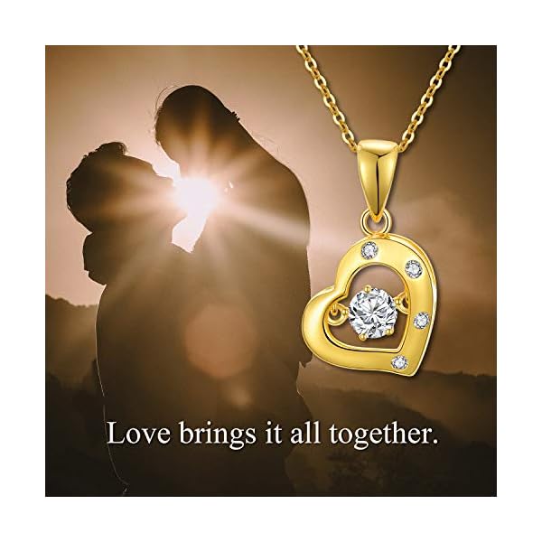 SISGEM 18K Real Gold Heart Necklace for Women,Yellow Gold Dancing Diamond Heart Pendant Anniversary Birthday Jewelry Gifts for Mom, Wife, 18" - Image 6