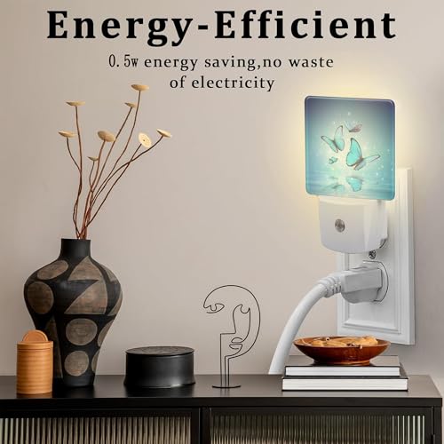 Image of Magic Butterflies on Water Night Light for Kids, Blue Glowing Butterfly Night Light Plug in with Dusk to Dawn Sensor, 0.5w Energy Saving Sleep Friendly Nightlight for Hallway Stairway Kitchen Bedroom