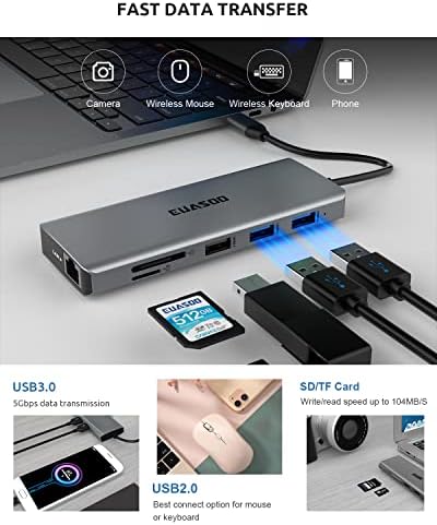 EUASOO 11 in 1 Triple Display USB C Docking Station with Dual 4K HDMI, 1000Mbps Gigabit Ethernet, PD 3.0, 4 USB Ports for MacBook, MacOS Only Support Mirror Mode - 5
