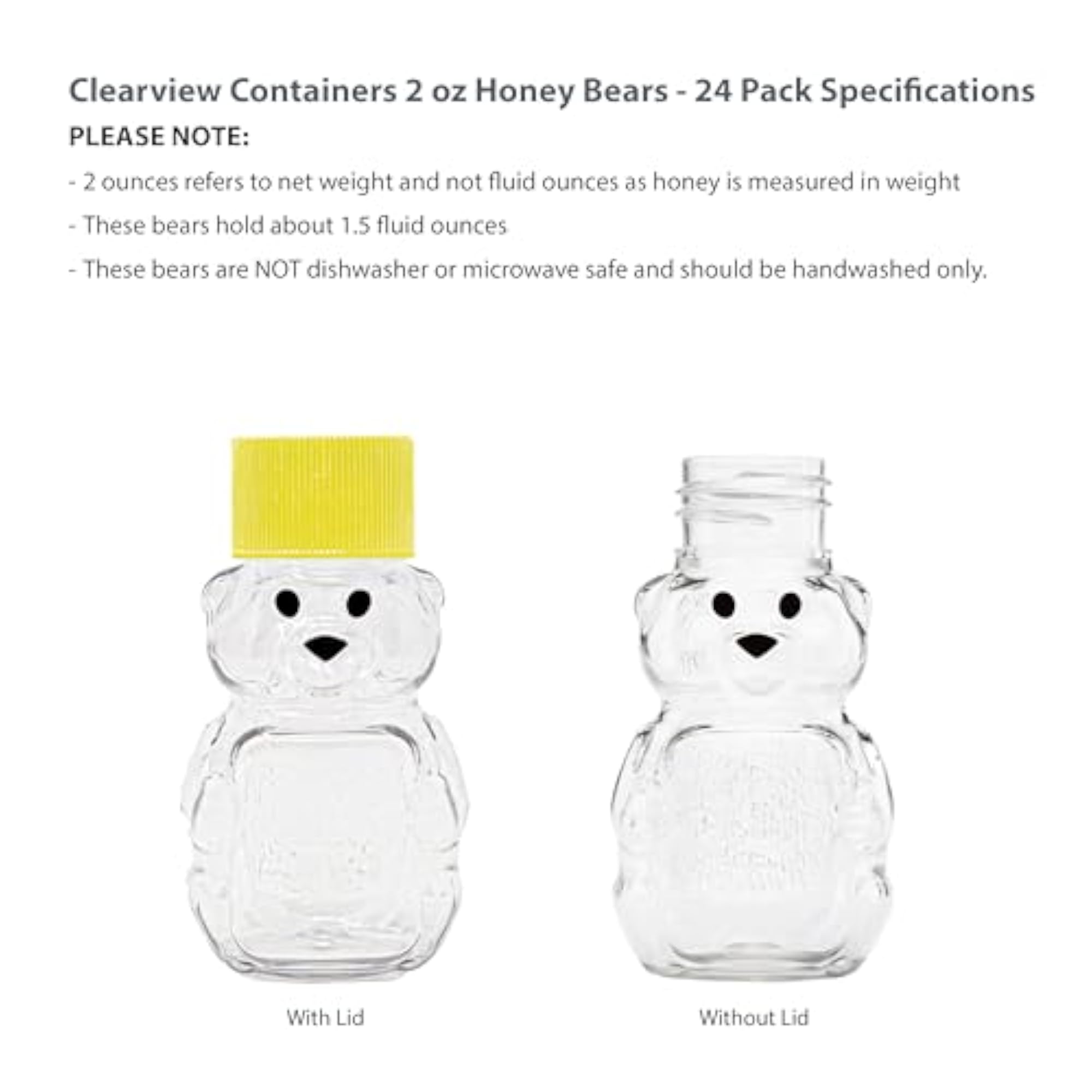 2.75-Inch Plastic Squeeze Honey Bear Bottle, Pack of 24