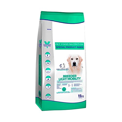 Pienso Natural para Perros DELMOCAN Breeder Light Mobility (15kg) para Perros Obesos, Mayores o con Problema de Movilidad, con Prebióticos y Condroprotectores.