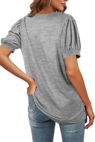 Yousify Womens Square Neck Puff Sleeve T Shirts Summer Loose Fit Casual Tops Tunic Tee #TOP3