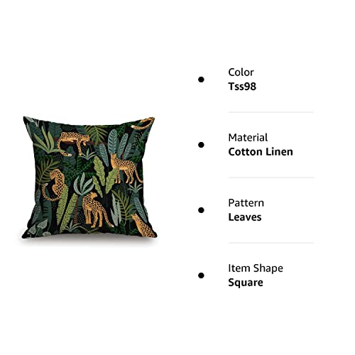 Throw Pillow Cover Leopards And Tropical Leaves Cotton Linen Pillow Case Cushion Cover Sofa Outdoor Decorative Square 18X18 Inches #TOP4