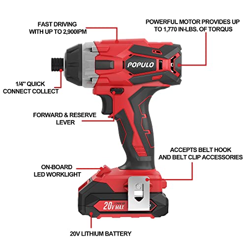 Populo Cordless Impact Driver Set With Bit Holder thumb #2